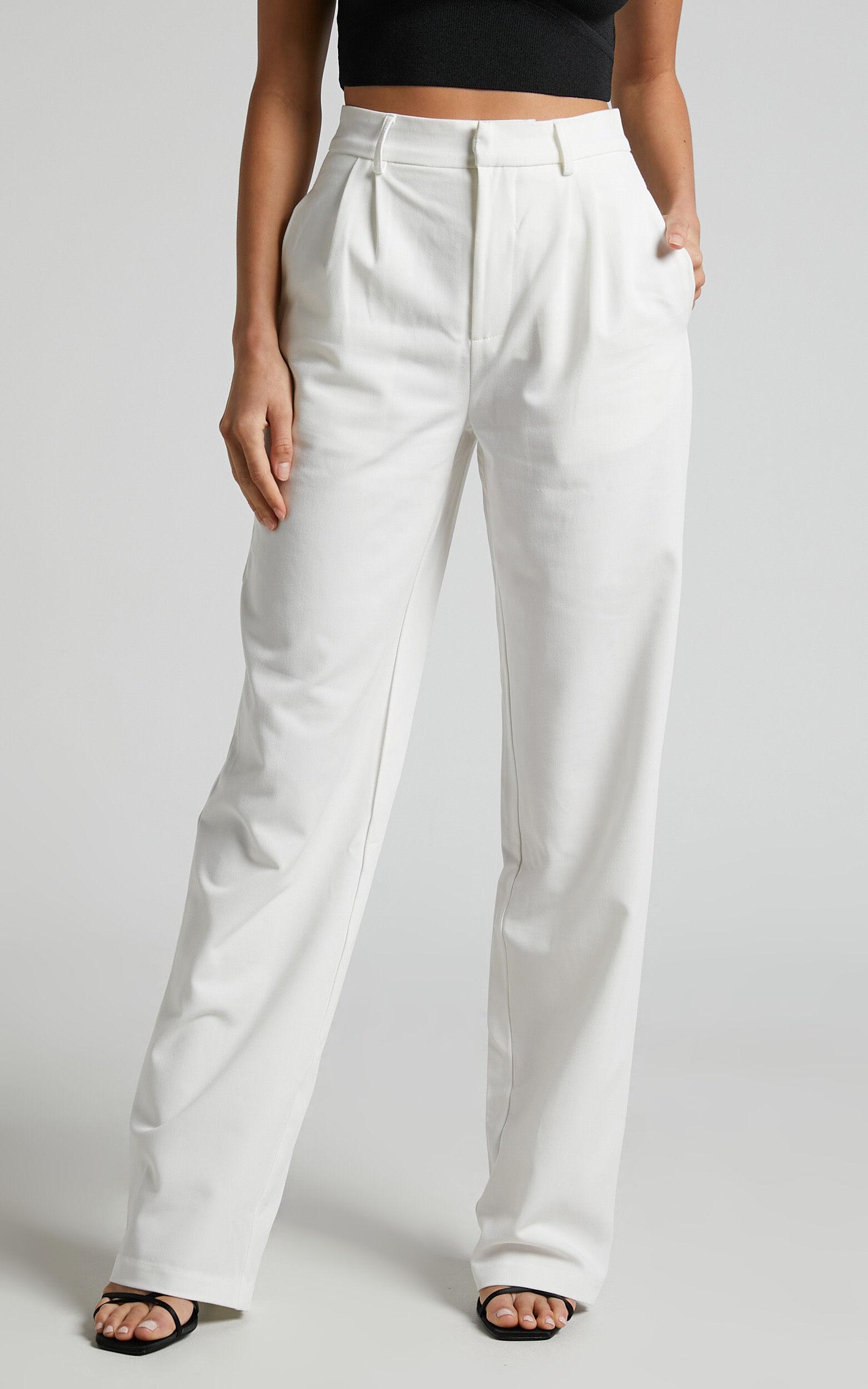 Lorcan Pants - High Waisted Tailored Pants in White Product Image