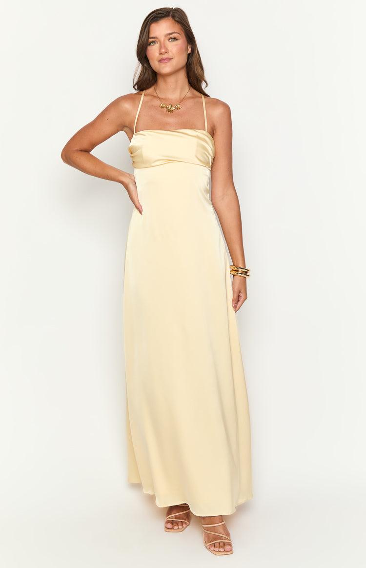 Blaise Yellow Satin Maxi Dress Product Image