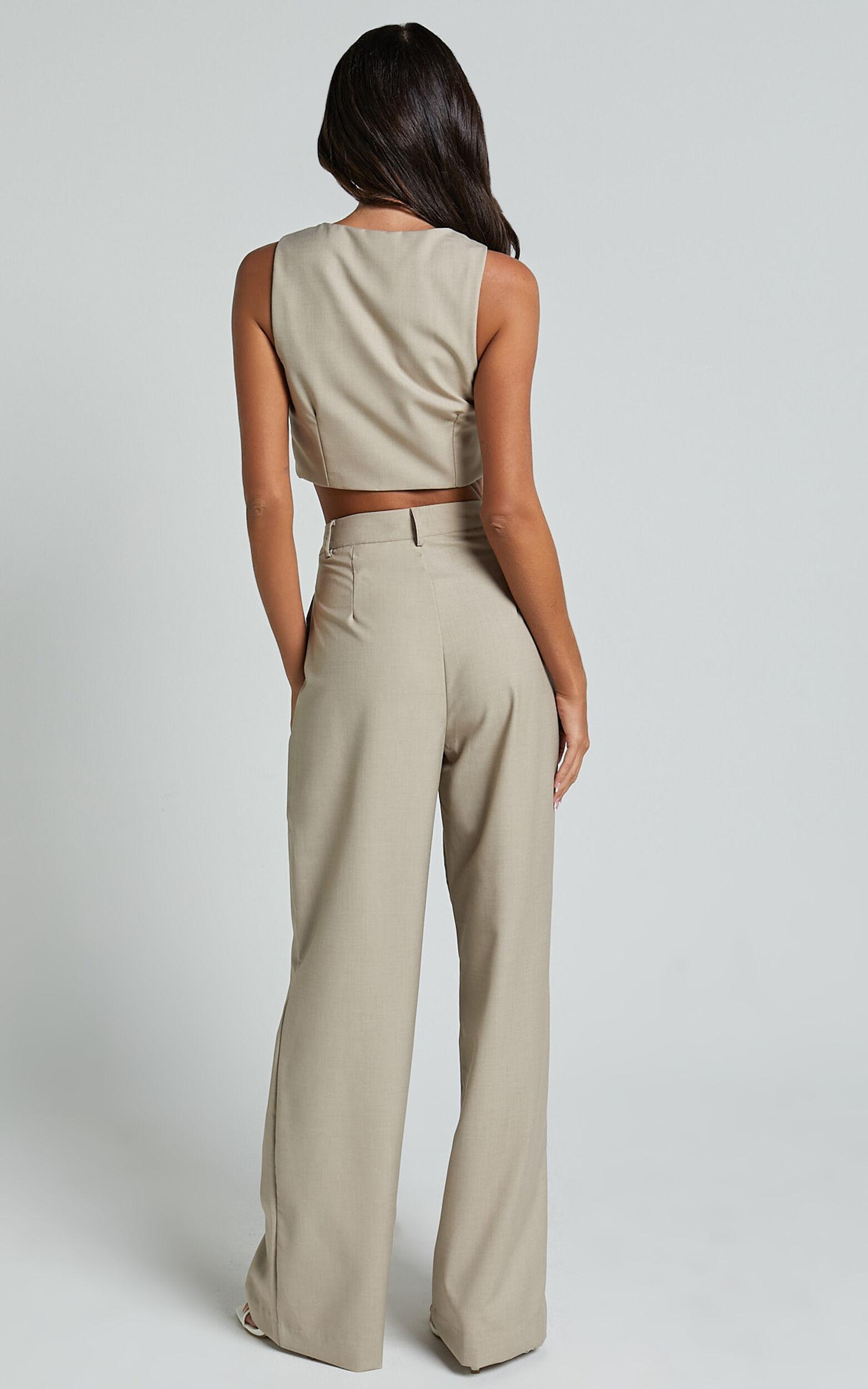 Izara Trousers - Mid Rise Relaxed Straight Leg Tailored Trousers in Oatmeal Product Image