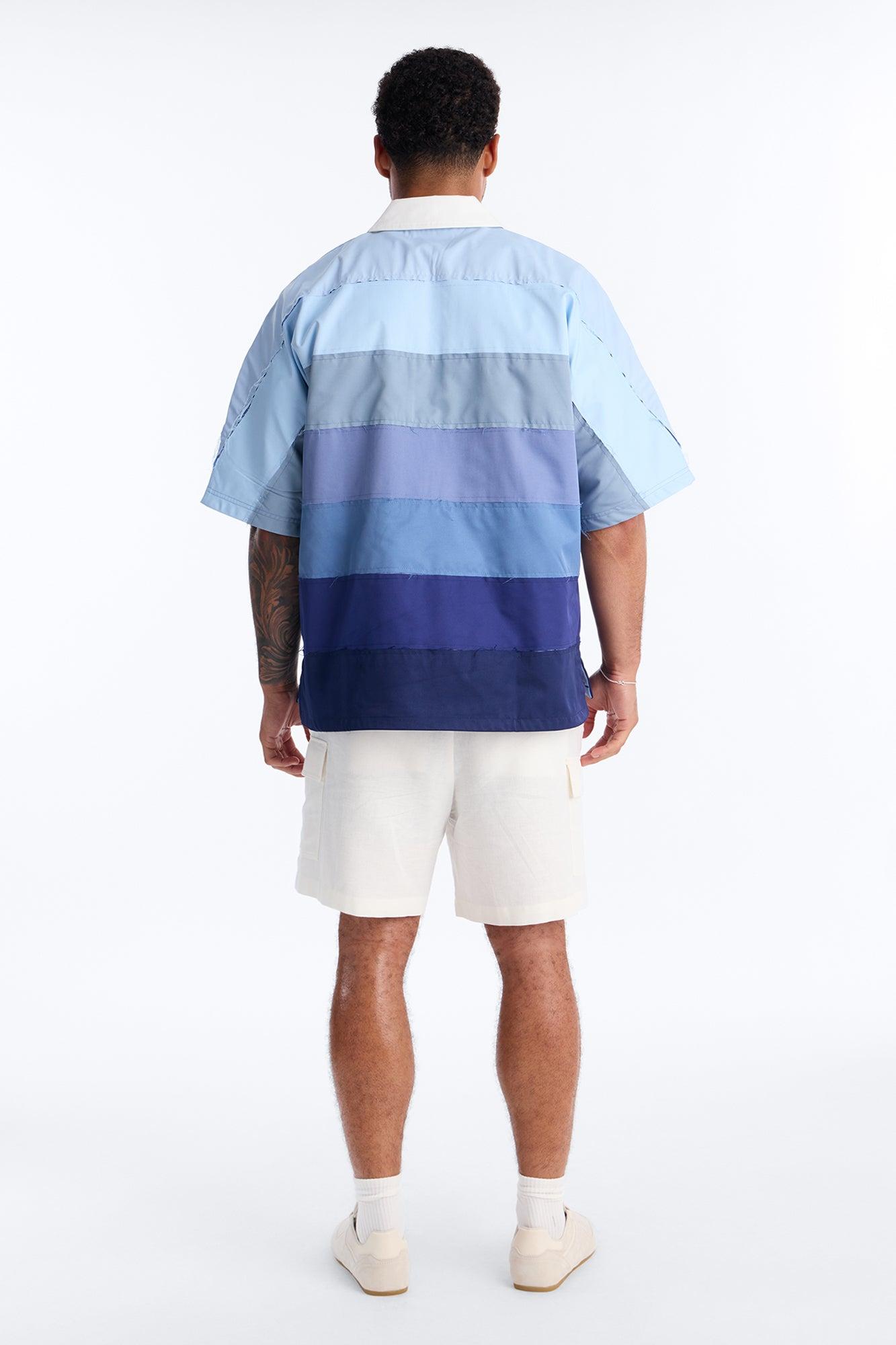 Oversized Frayed Zip Collar Polo - Blue Male Product Image