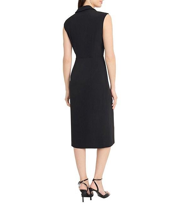Maggy London V-Neck Notch Collar Sleeveless Stretch Crepe Sheath Midi Dress Product Image