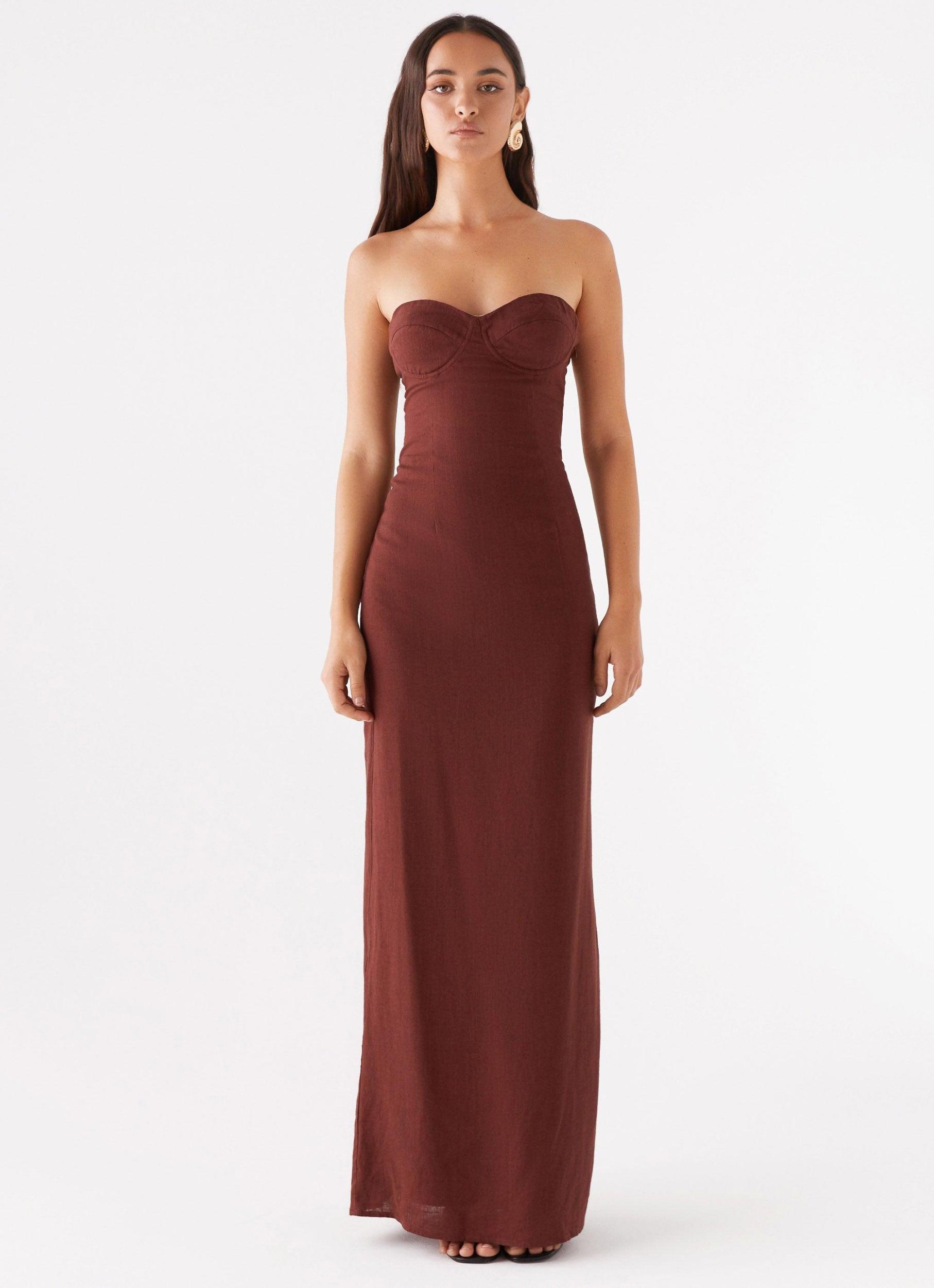 Esra Strapless Maxi Dress - Chocolate Product Image