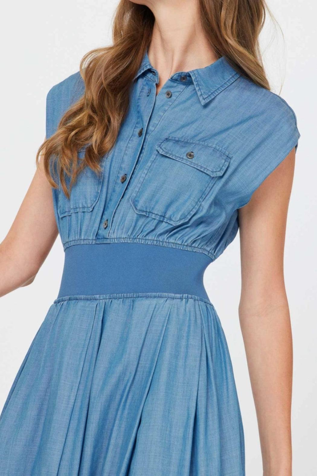 Cap Sleeve Midi Length Shirt Dress Product Image