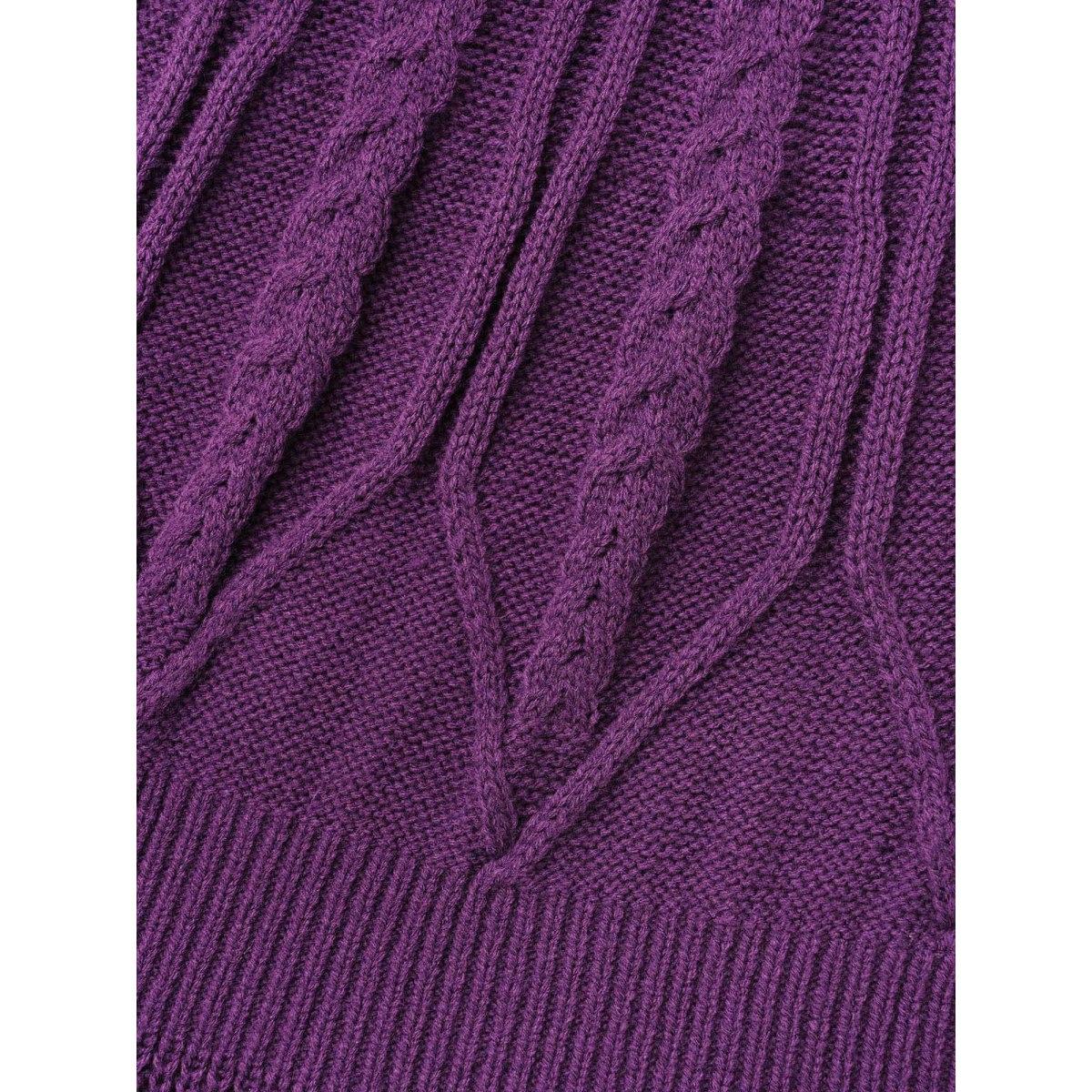 Plus Size Cable Knit Texture Raglan Sleeve Pullover DarkViolet Women Elegant Bodycon Long Sleeve Everyday Sweater Dresses BloomChic 28/5X Product Image