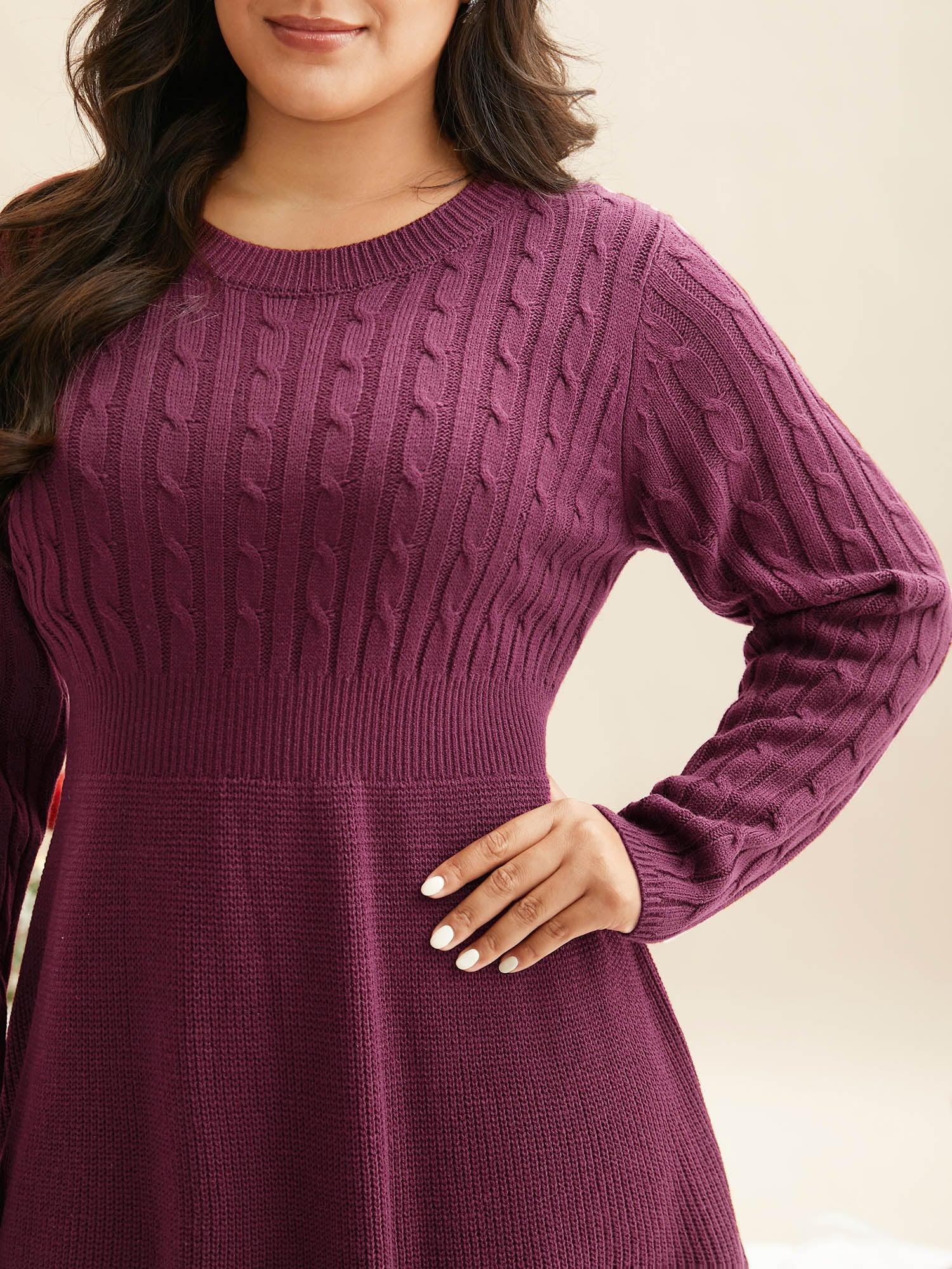 Cable Knit Fit-and-Flare Midi Sweater Dress Female Product Image