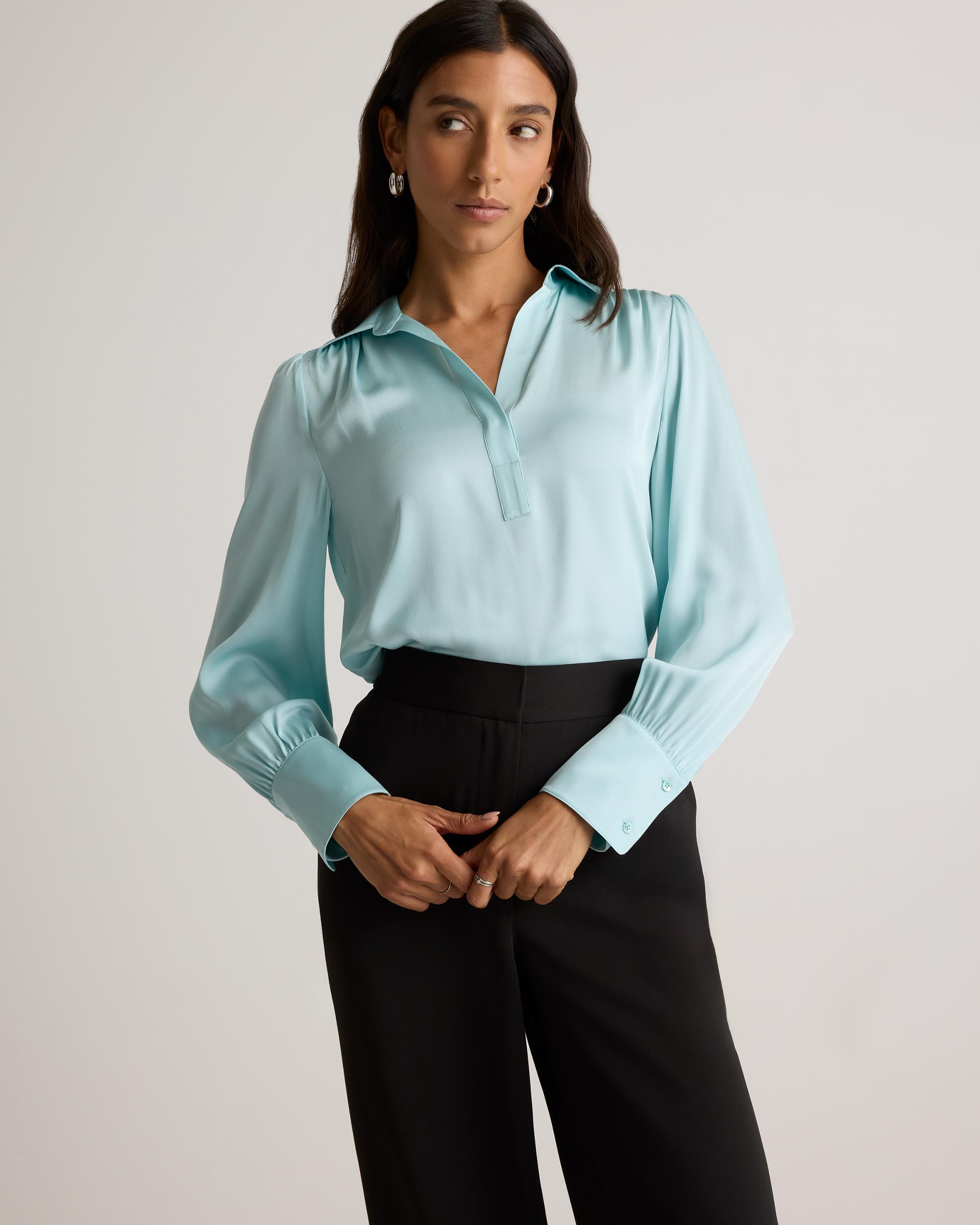 Quince | Women's Washable Stretch Silk Split Neck Blouse Mulberry Silk Product Image