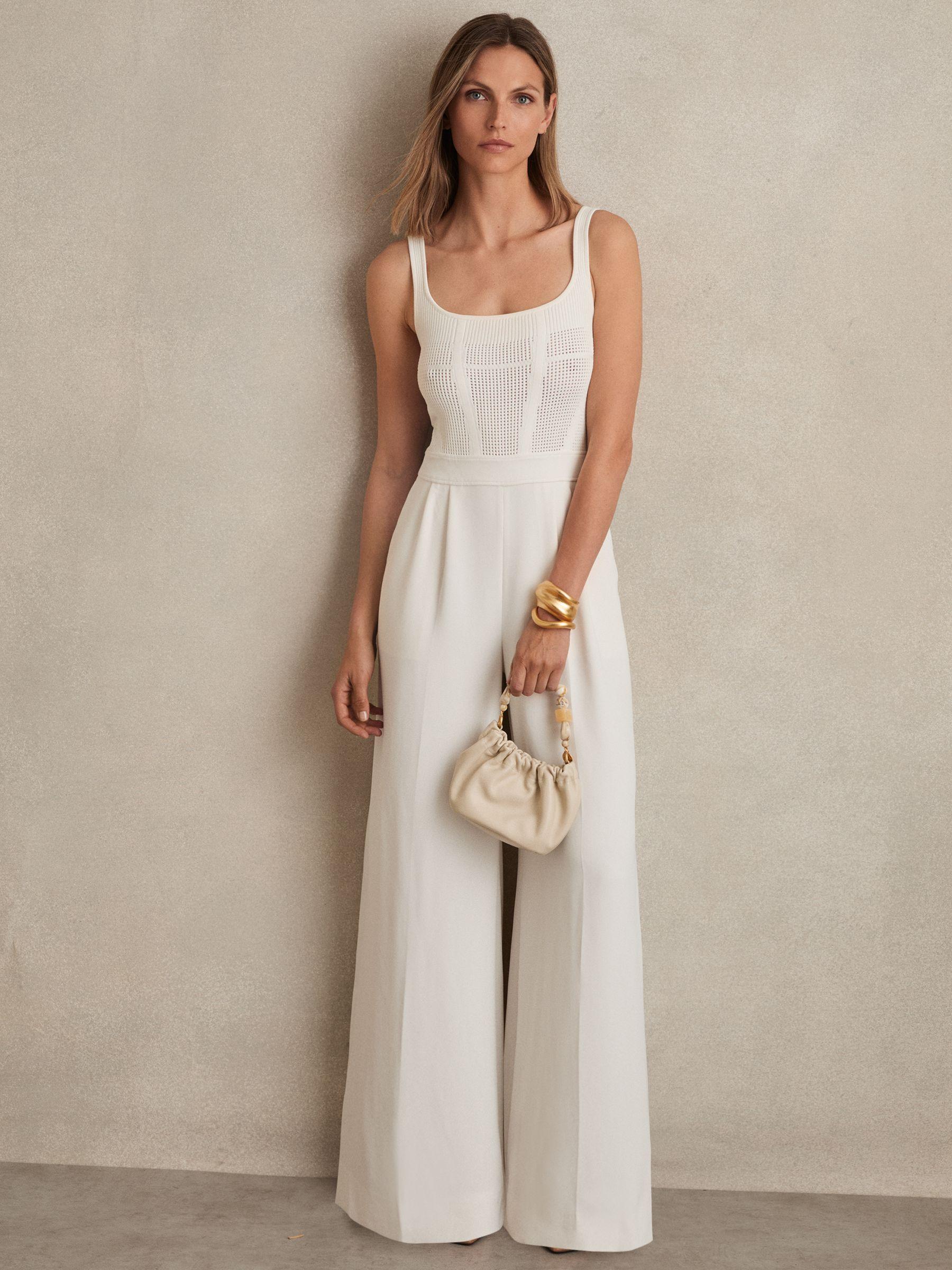 Perforated-Knit Wide-Leg Jumpsuit in Ivory Product Image