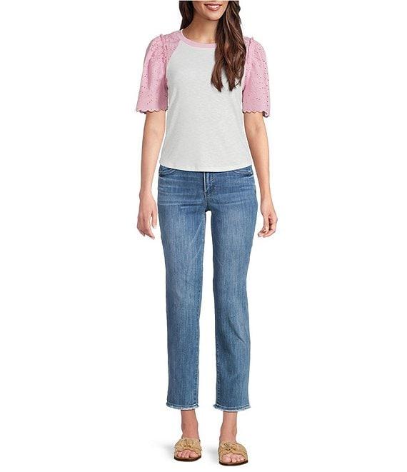 Democracy #double;Ab#double;solution® Embroidered Pocket Frayed Hem Straight Slim Leg Ankle Jeans Product Image