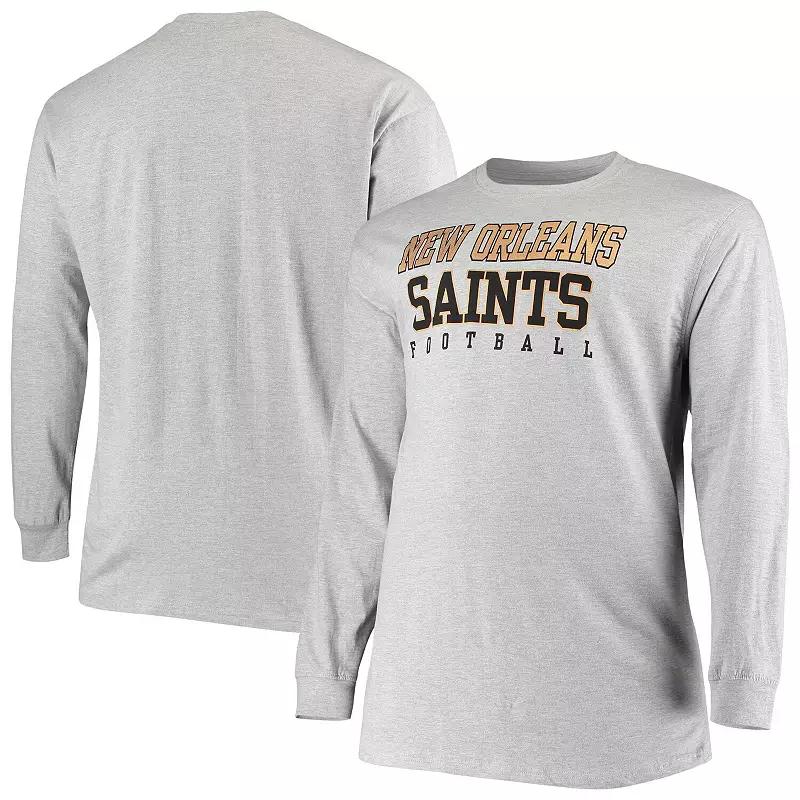 Men's Fanatics Branded Heathered Gray New Orleans Saints Big & Tall Practice Long Sleeve T-Shirt,  Product Image