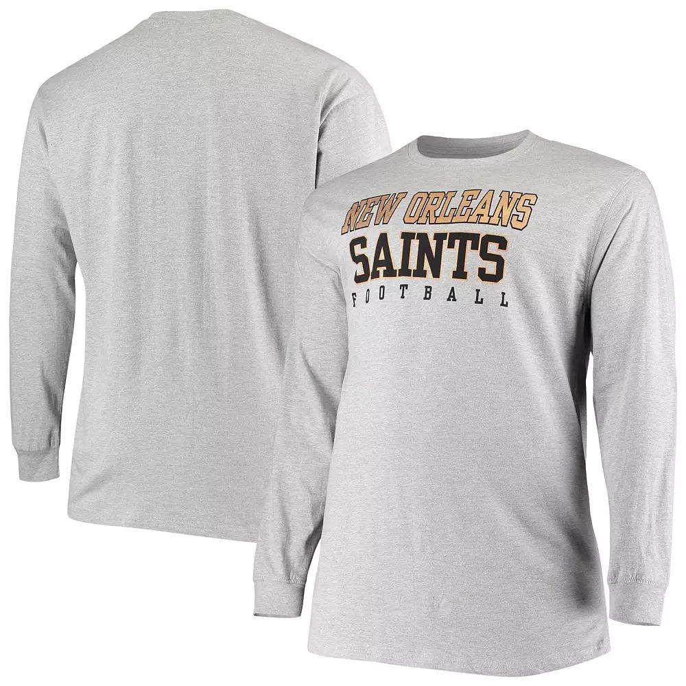 Men's Fanatics Branded Heathered Gray New Orleans Saints Big & Tall Practice Long Sleeve T-Shirt,  Product Image