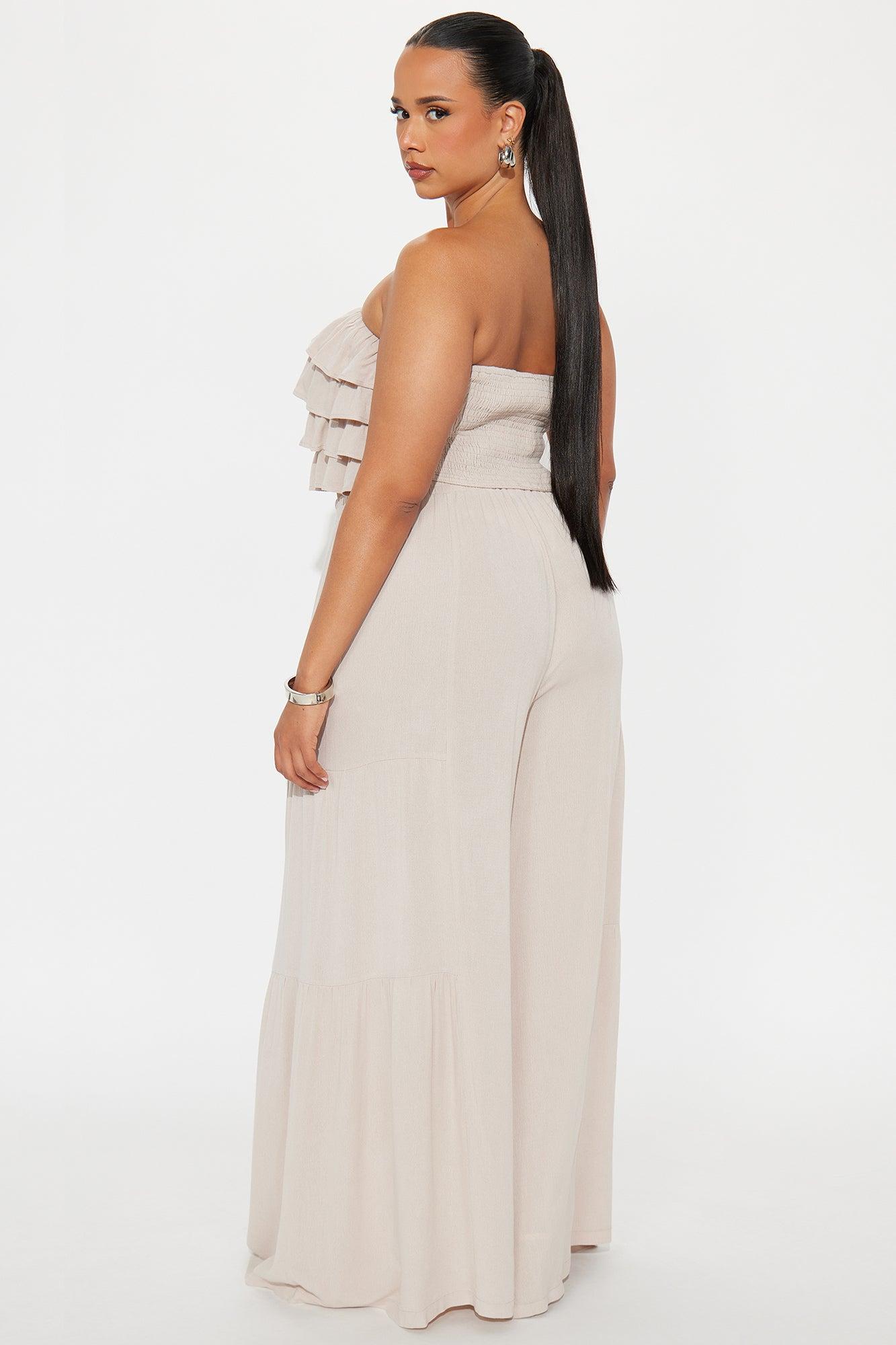 Aurora Ruffle Wide Leg Pant Set - Taupe Product Image