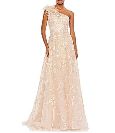 Womens Sequin & Feather-Embellished Gown Product Image