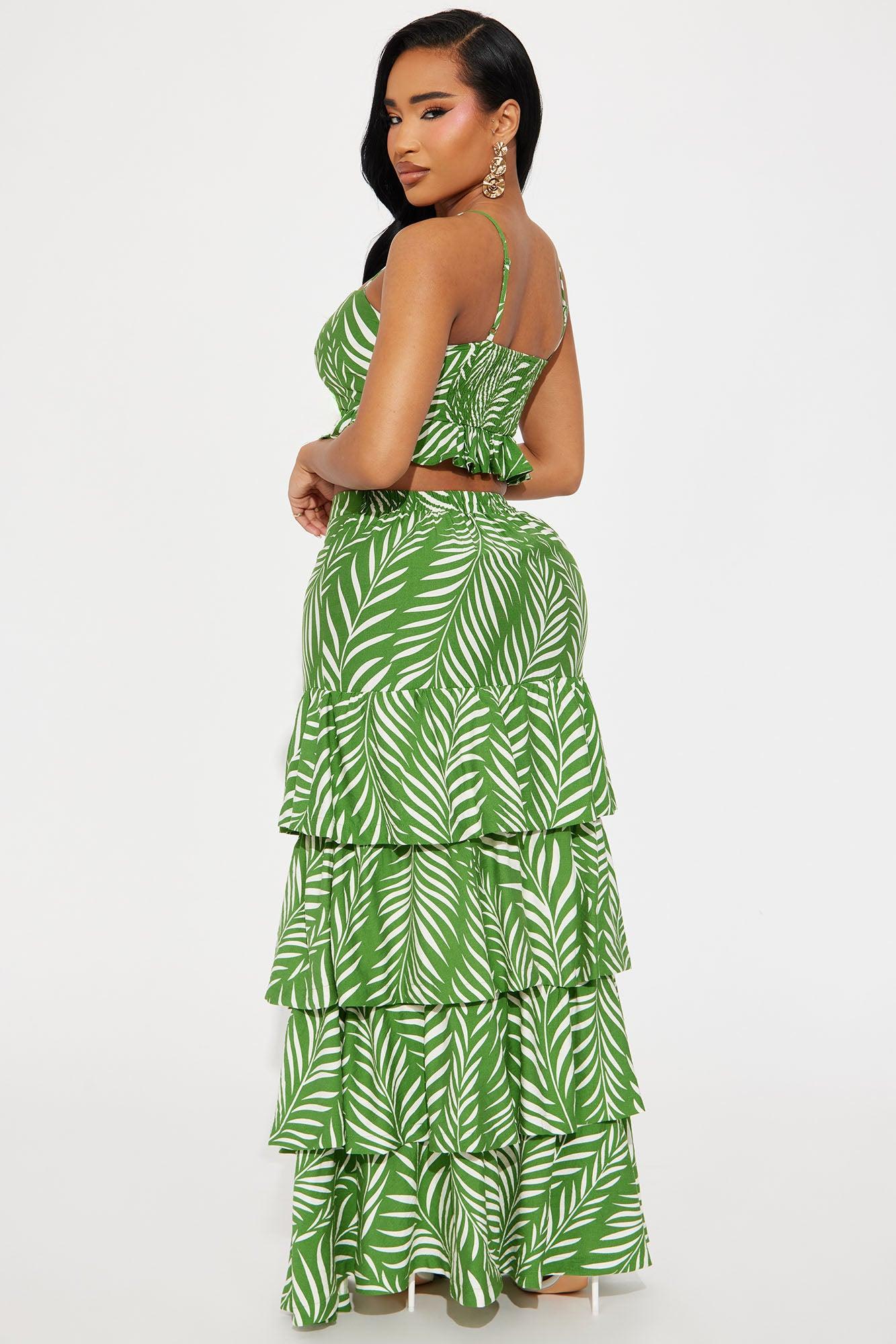 Samara Tiered Maxi Skirt Set - Green/combo Product Image
