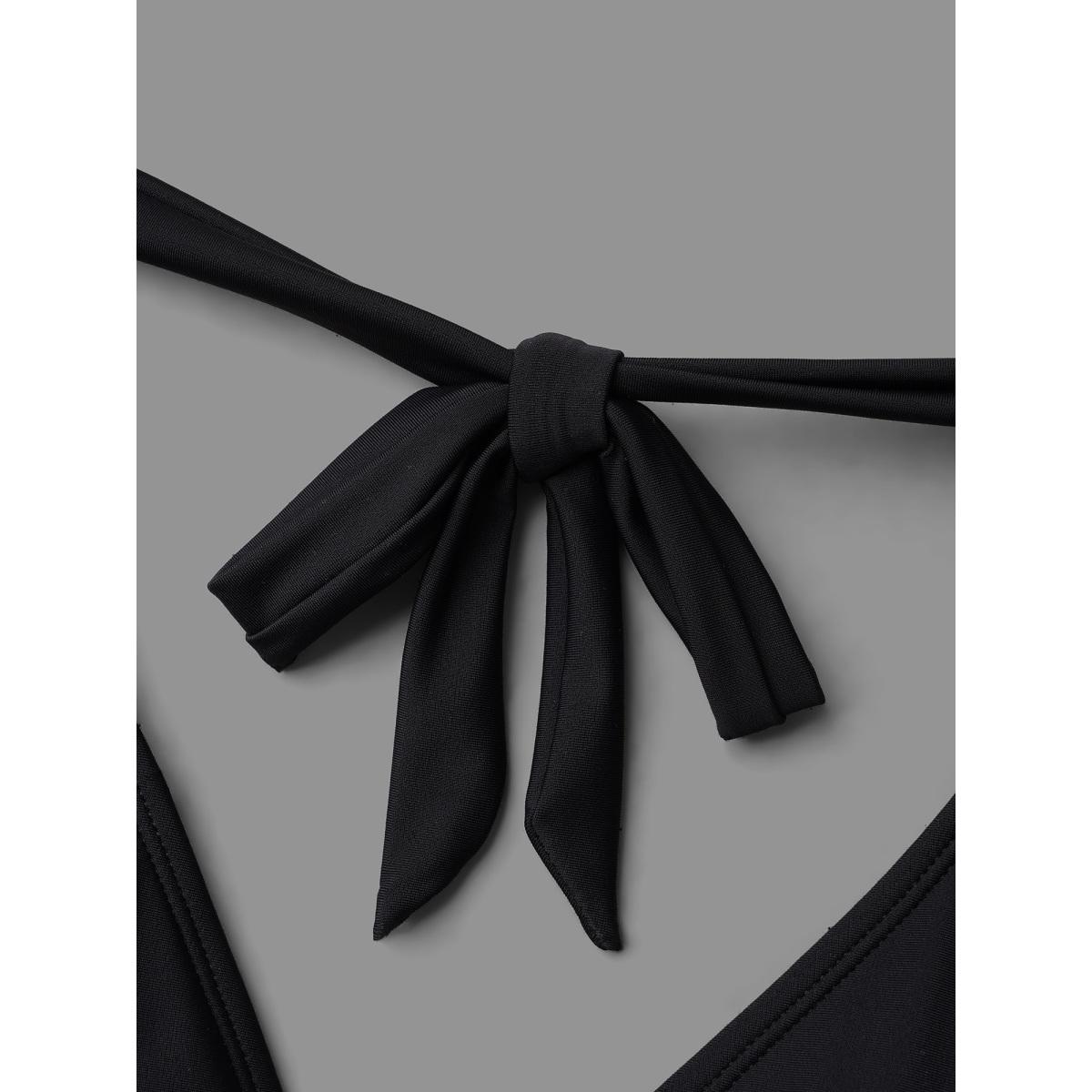 Plus Size Handkerchief Hem Contrast Webbing Surplice Neck Swim Dress Women's Swimwear Black Resort Bodycon Overlap Collar High stretch Curve Swim Dresses BloomChic 30/6X Product Image