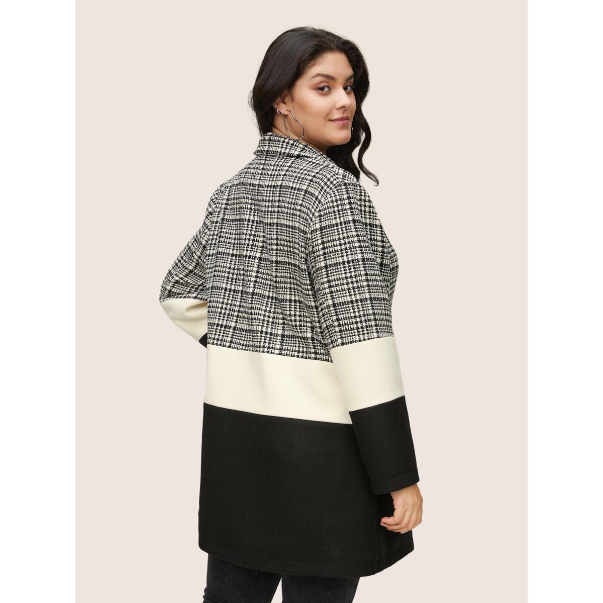 Plus Size Tweed Colorblock Contrast Button Up Coat Women Black Casual Texture Ladies Dailywear Winter Coats BloomChic 26/4X Product Image