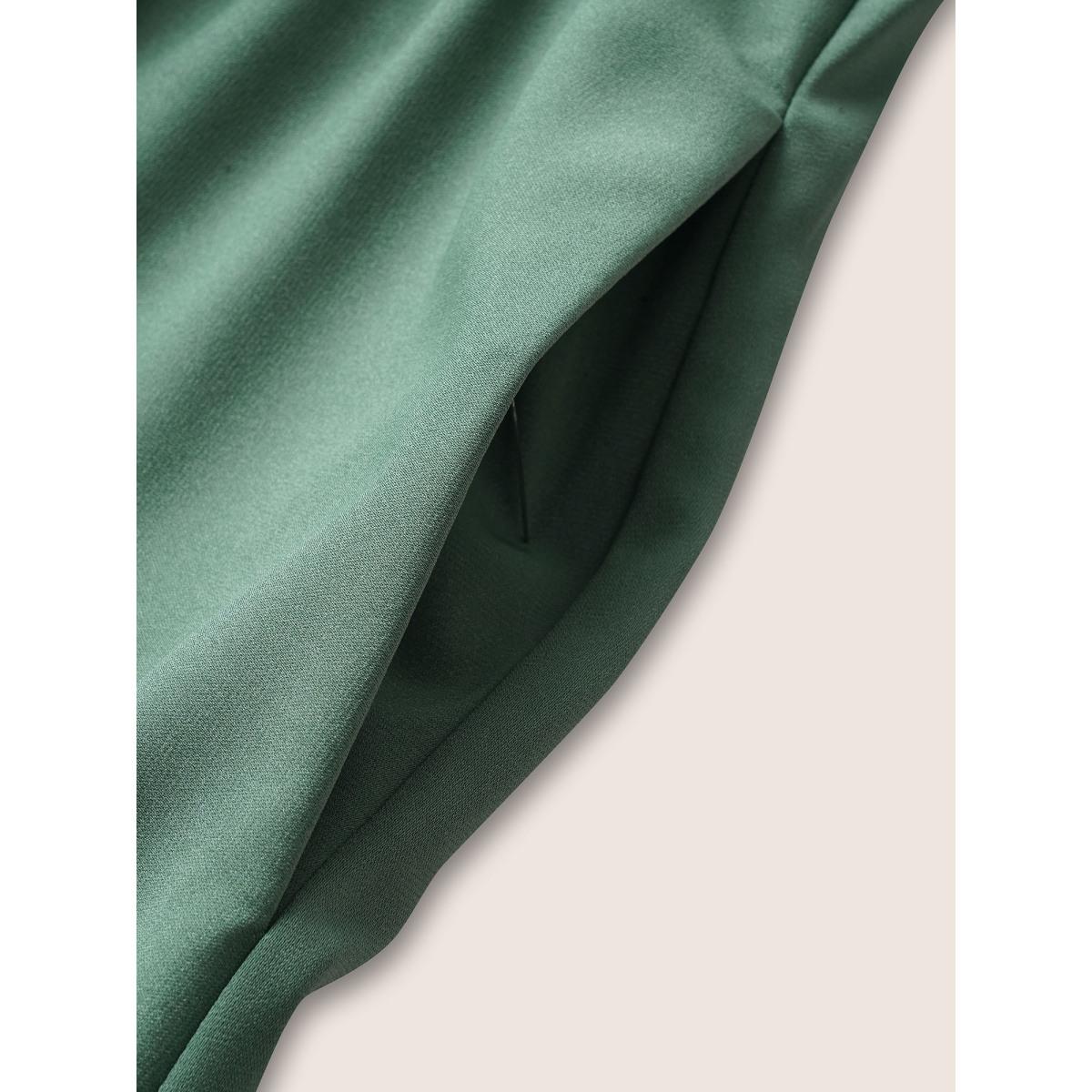 Plus Size Anti-Wrinkle Square Neck Scalloped Trim Ruffle Sleeve Dress Cyan Women At the Office Belted Square Neck Short sleeve Curvy Midi Dress BloomChic 14-16/1X Product Image