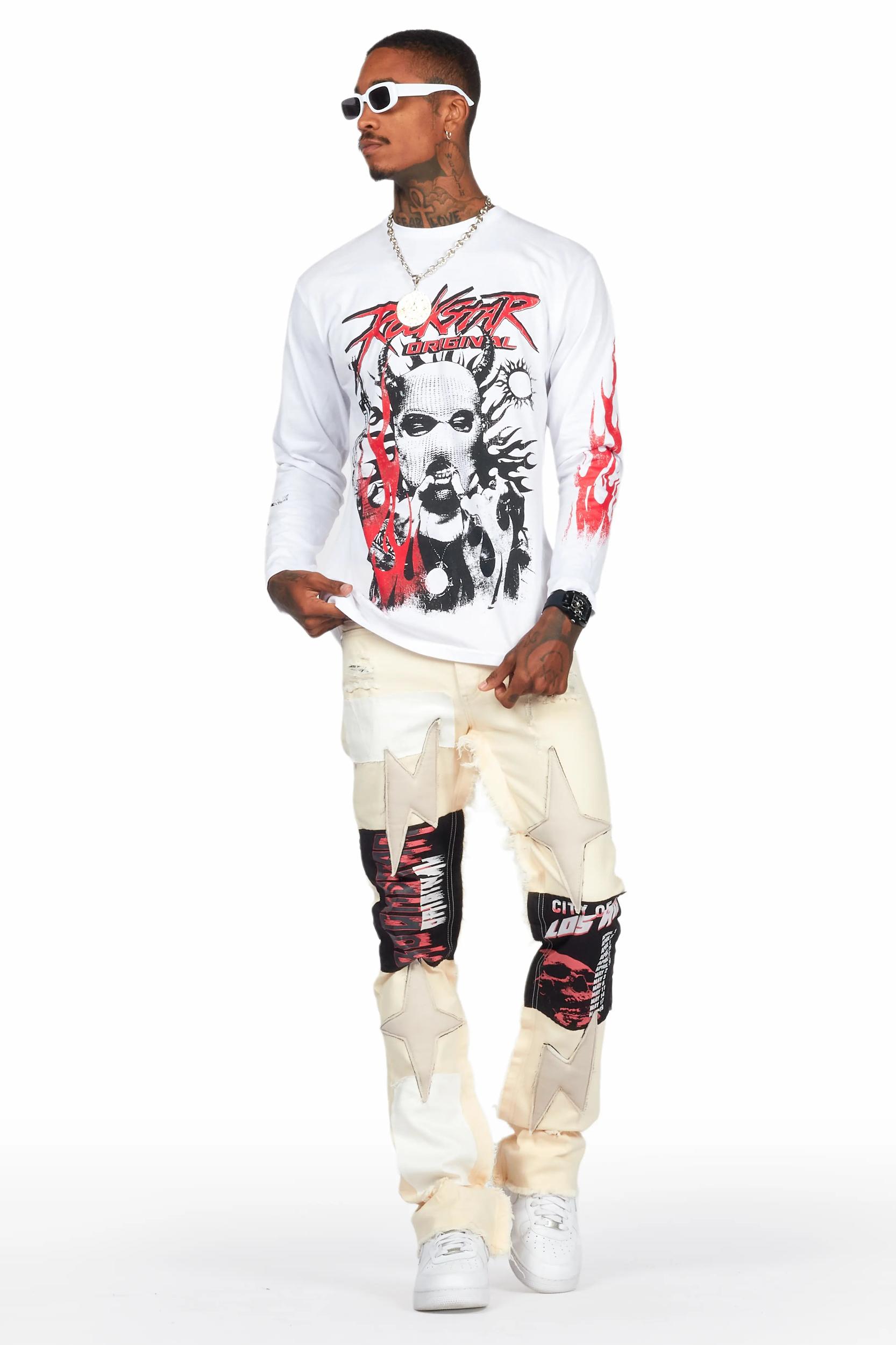 Rhys Beige Patchwork Stacked Flare Jean Male Product Image