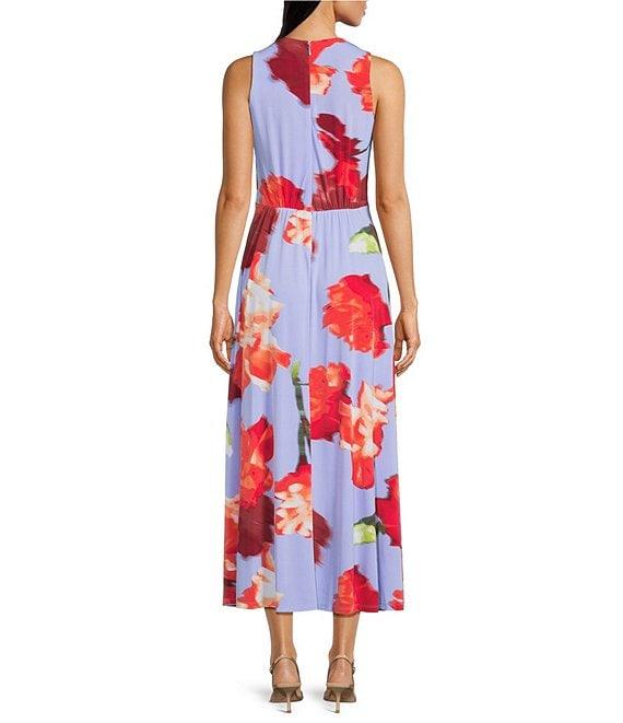 Calvin Klein V-Neck Floral Print Knot Front Midi Dress Product Image