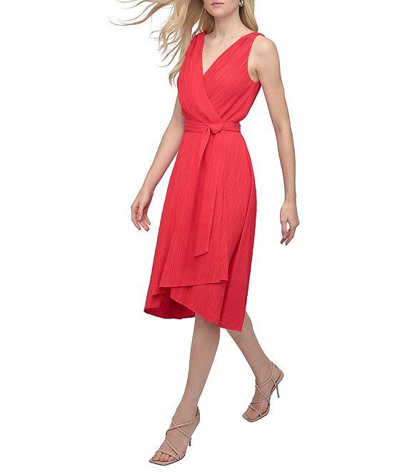 DKNY by Donna Karan Woven V Neck Sleeveless Wrap Dress Product Image