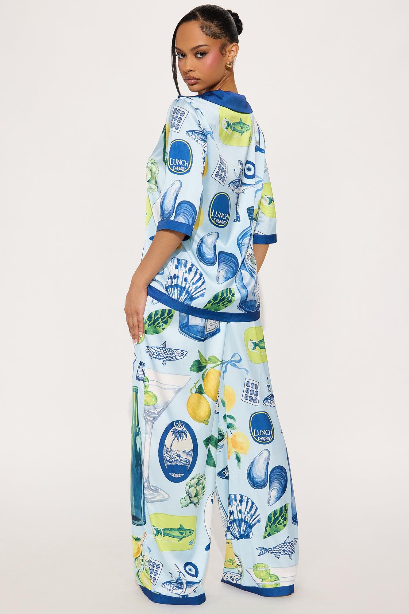 Yacht Club Satin Pant Set - Blue/combo Product Image