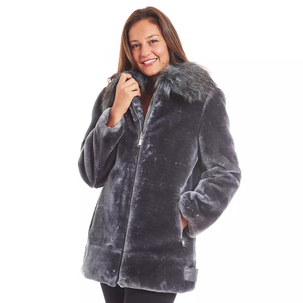 Women's Nine West Faux Fur Zipper Front Coat,  Product Image
