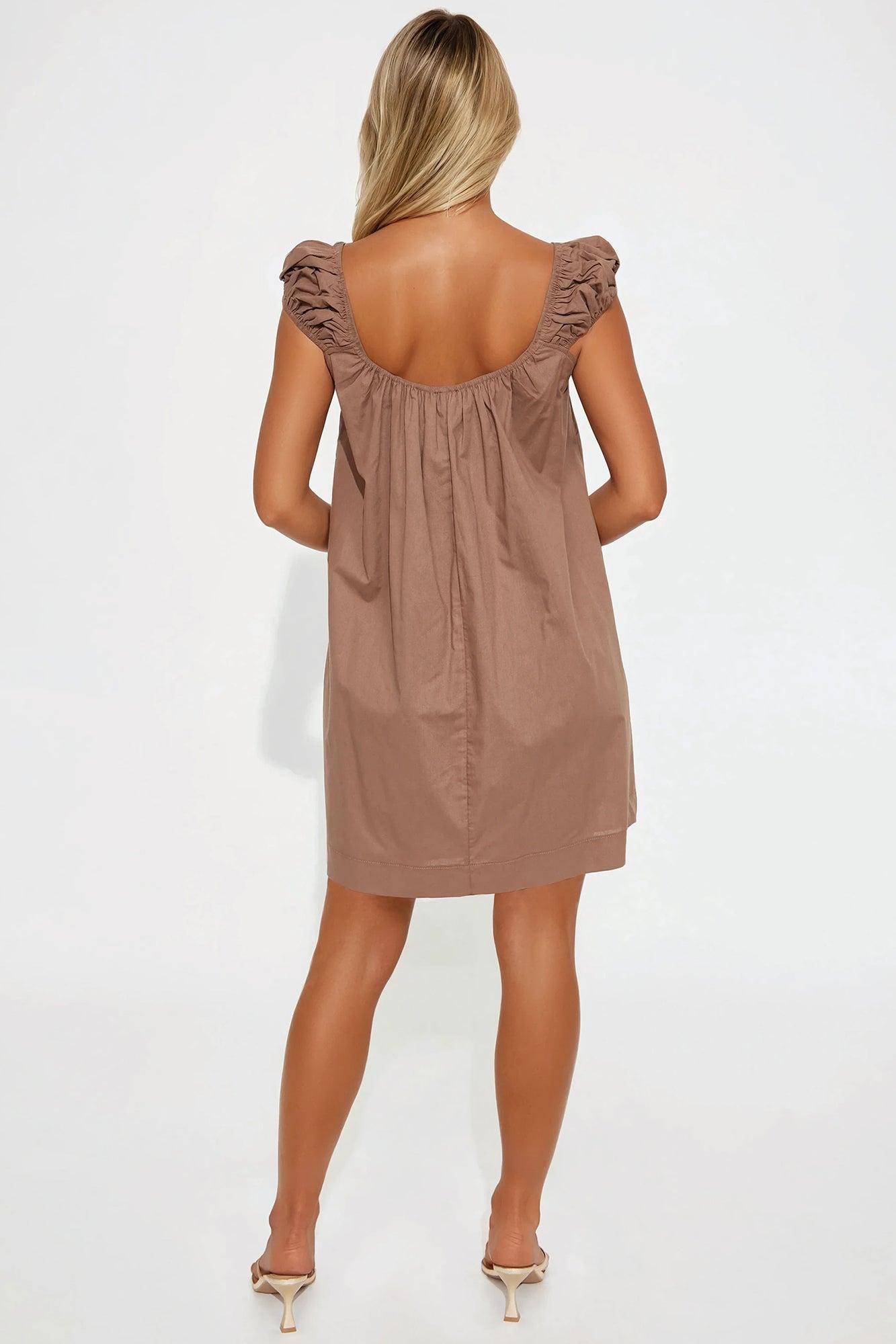 Helen Linen Floral Mini Dress - Chocolate Product Image