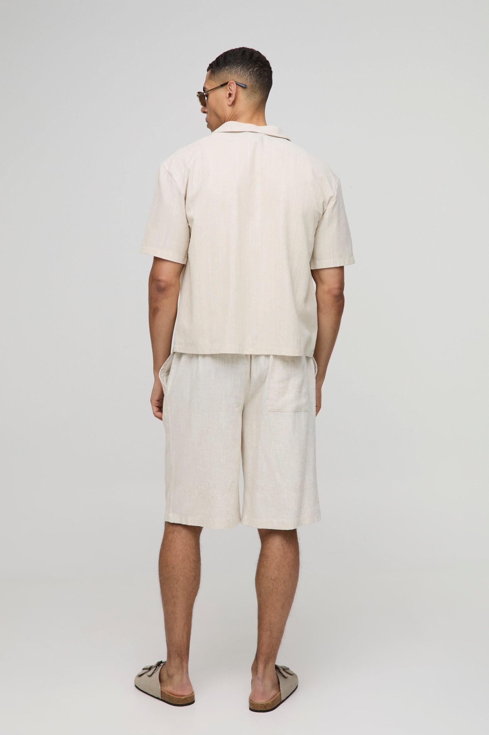 Boxy Linen Blend Revere Short Sleeve Shirt | boohooMAN USA Product Image