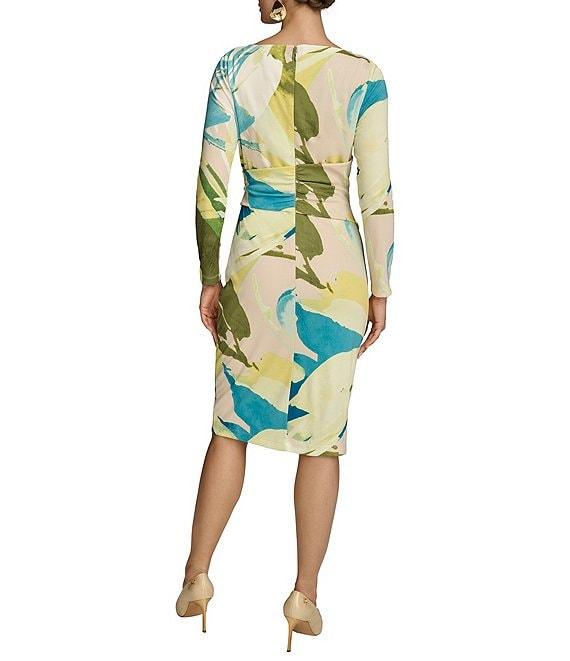 Donna Karan Crew Neck Long Sleeve Front Twist O-Ring Sheath Dress Product Image