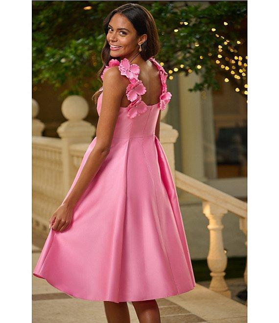 Adrianna Papell Sweetheart Neck 3D Floral Strap Mikado Fit & Flare Midi Dress Product Image