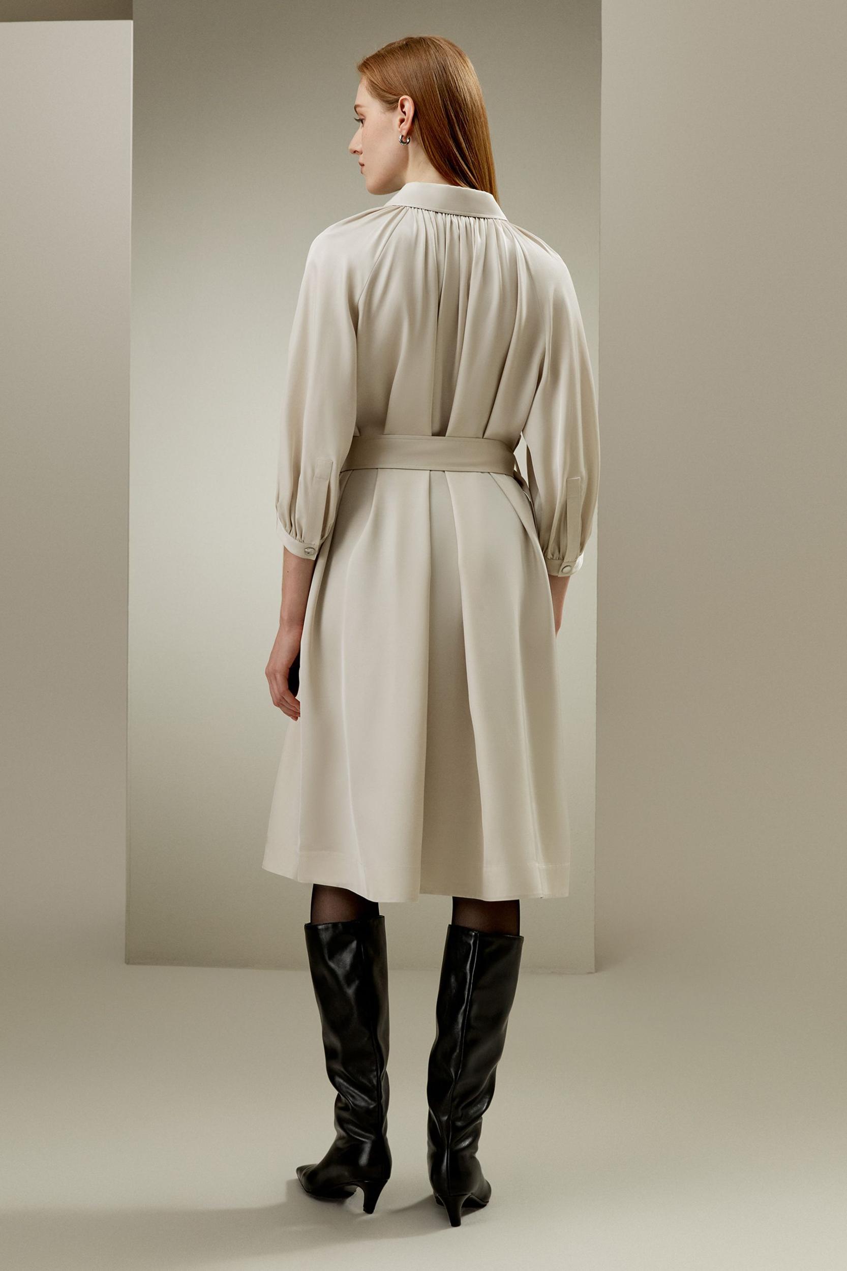 Belted Silk-Wool Windbreaker Dress Product Image
