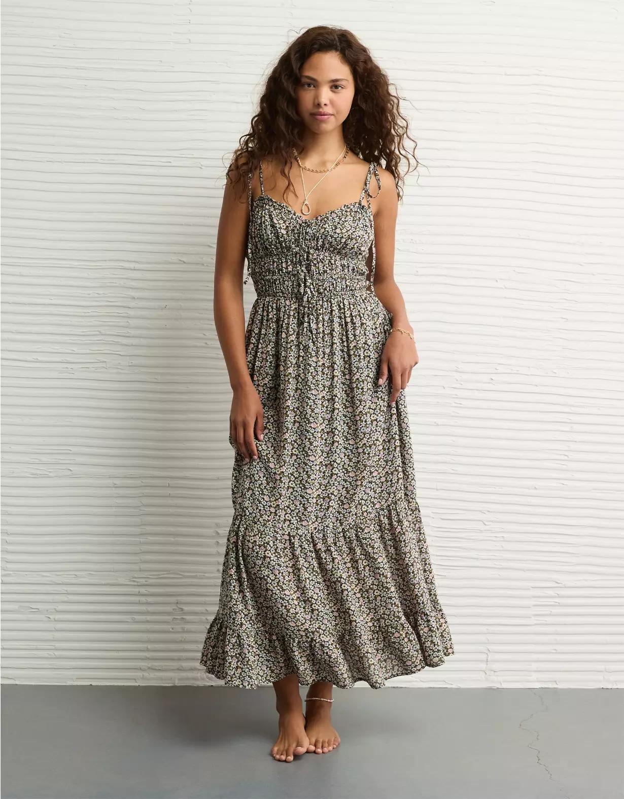 AE Sweetheart Tie Front Midi Dress Product Image