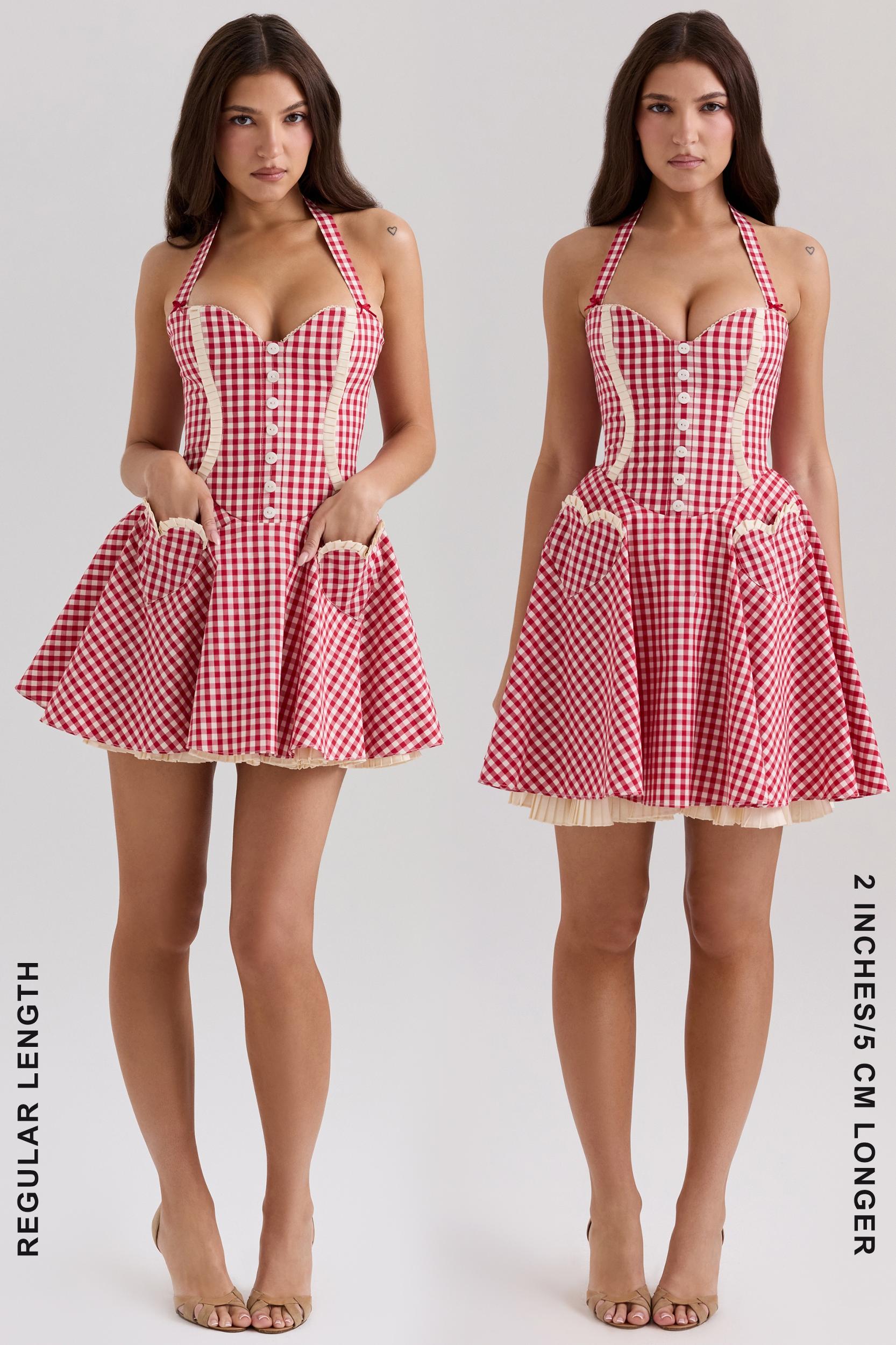 Heidi  red gingham cotton halter neck mini dress Product Image