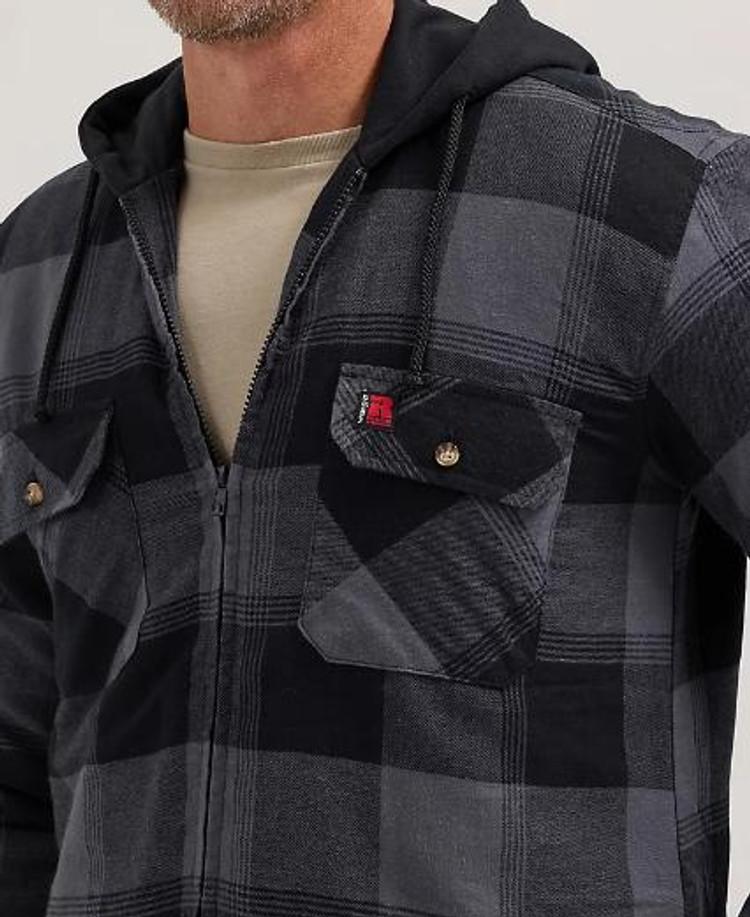 SALE Wrangler Riggs® Men's Black/Grey Flannel Hooded Jacket Product Image