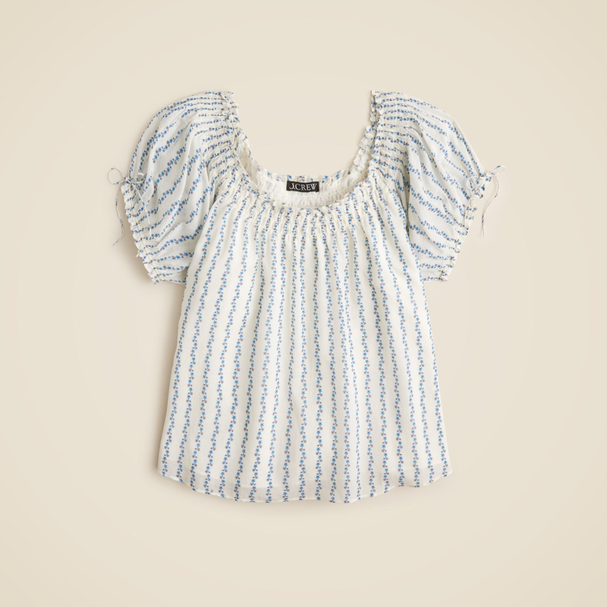 Smocked ruffle-trim top in blue daisy print Product Image