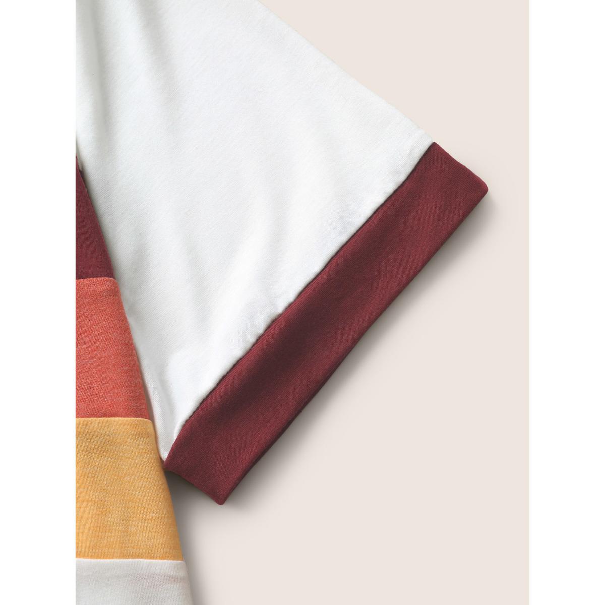 Plus Size Round Neck Striped Contrast Patchwork T-shirt Originalwhite Women Casual Contrast Round Neck Everyday T-shirts BloomChic 18-20/2X Product Image