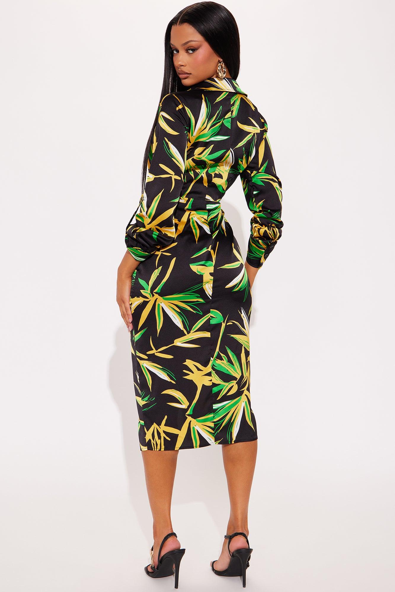 The Tropics Satin Shirt Midi Dress - Black/combo Product Image