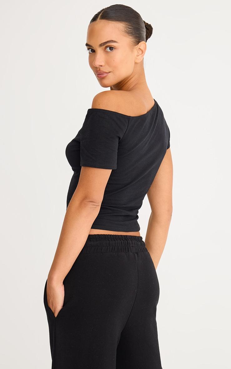 Black Cotton Off Shoulder Drape Longline Top Product Image