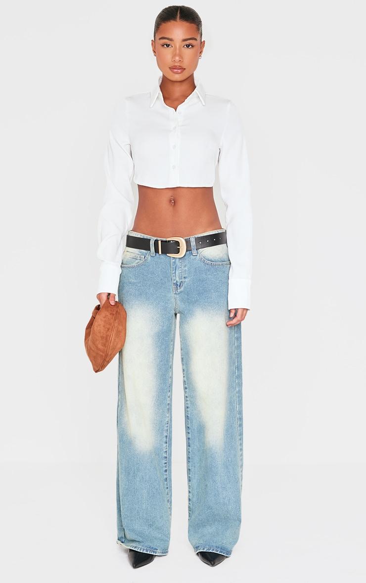 White Premium Woven Tie Backless Cropped Shirt Product Image