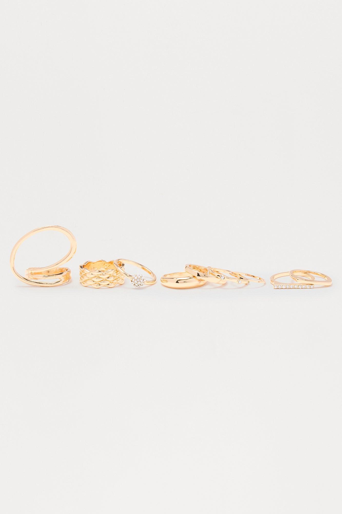 Jazzlyn Rhinestone 9 Piece Ring Set - Gold Female Product Image