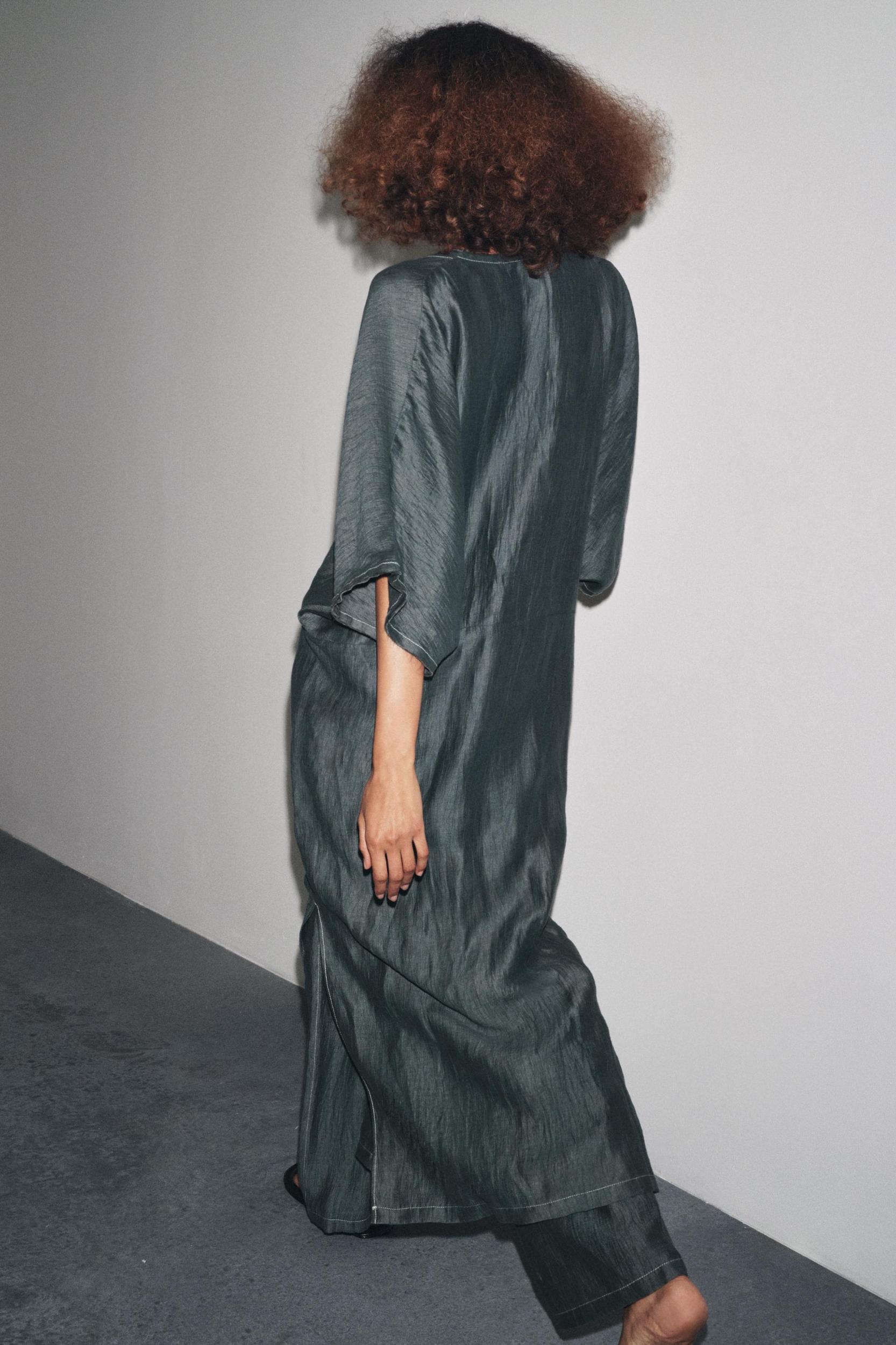 CONTRAST TIED LINEN DRESS Product Image