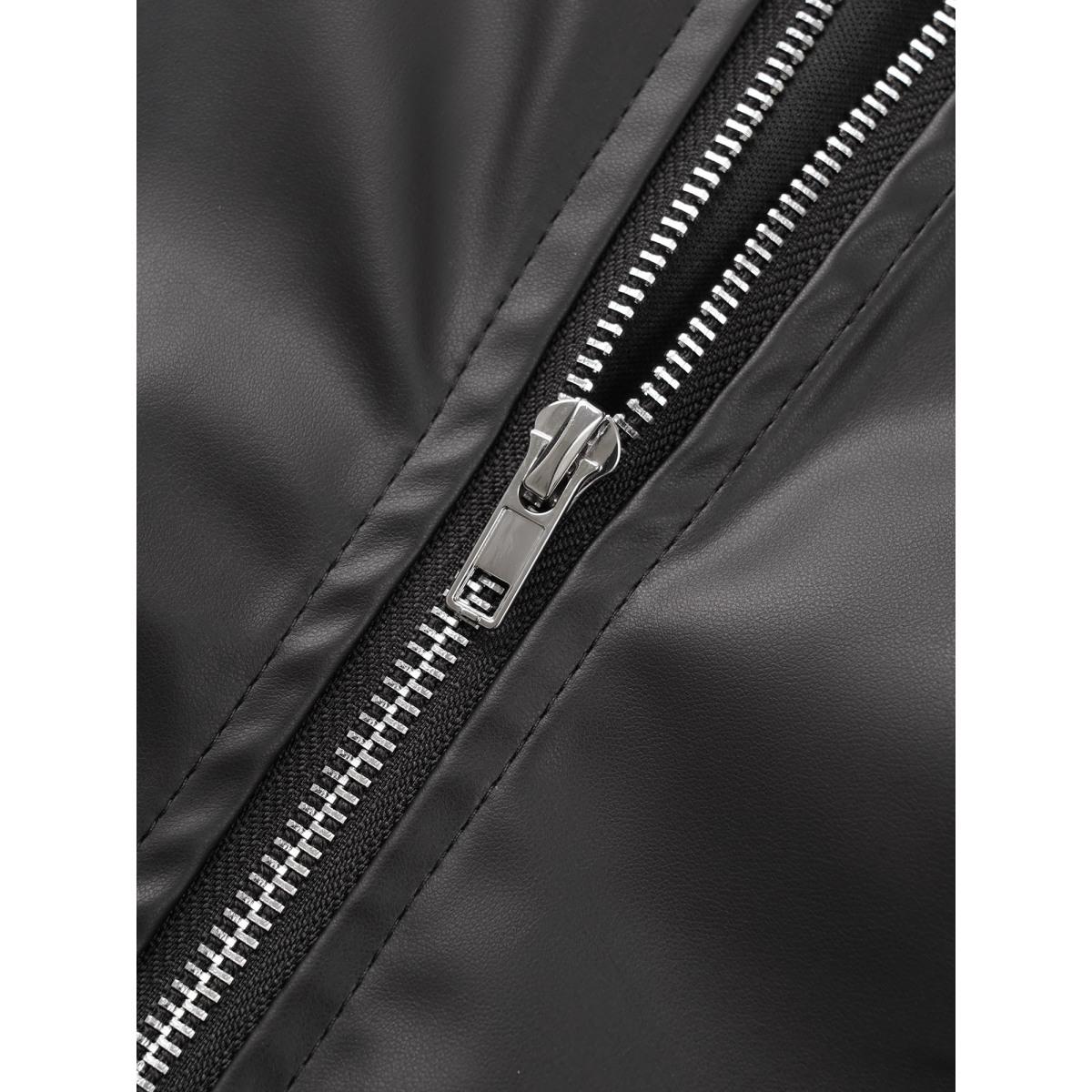Plus Size PU Leather Pocket Zipper Jacket Women Black Non Side seam pocket Everyday Jackets BloomChic 12/L Product Image