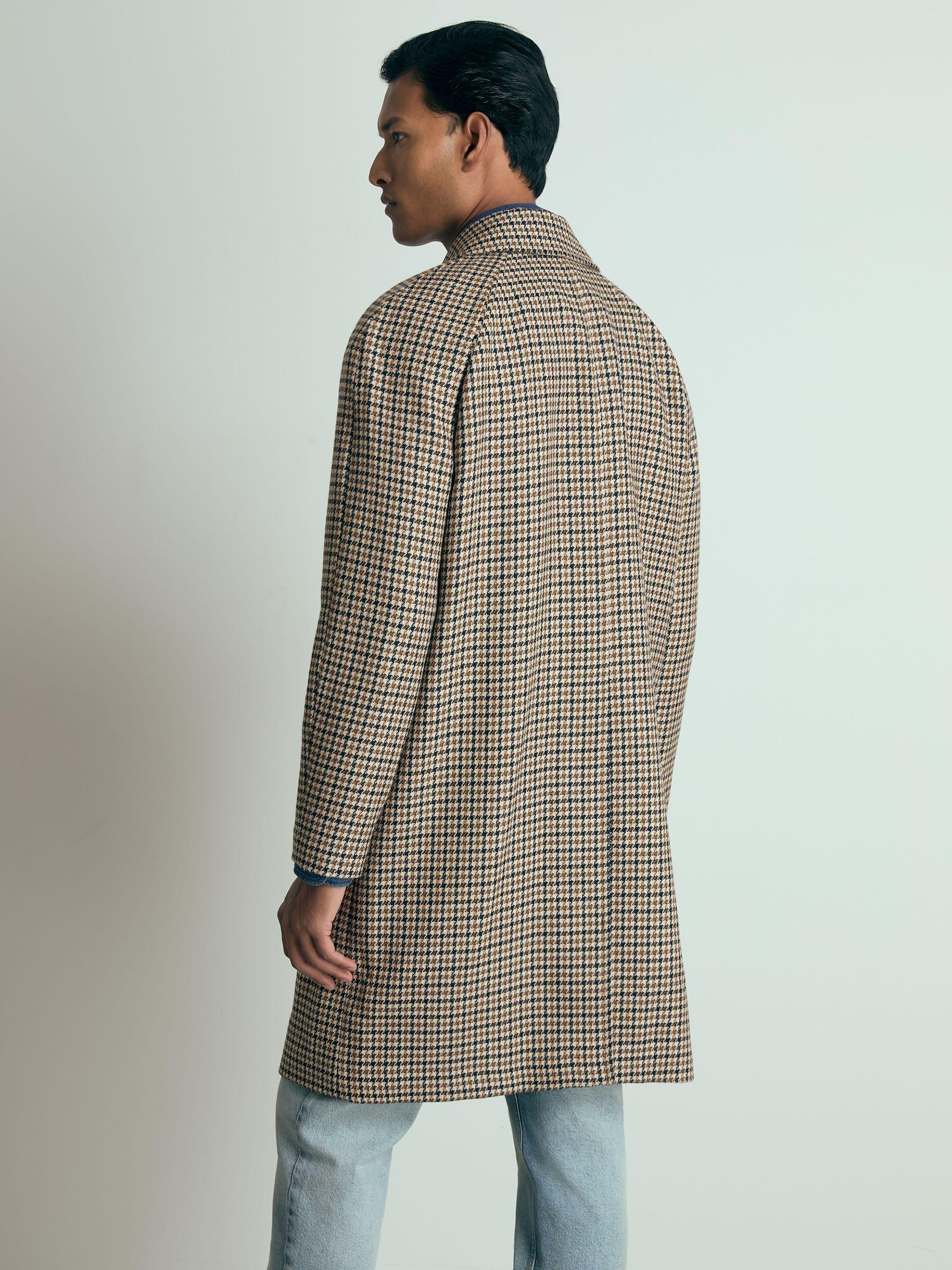 Atelier Wool Houndstooth-Check Raglan Overcoat in Brown Product Image