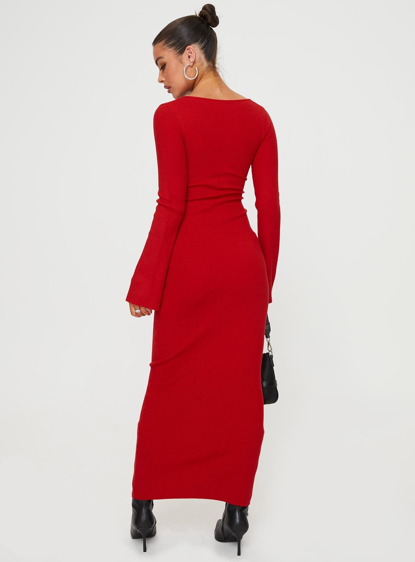 Whitley Cut Out Knit Maxi Dress Red Product Image