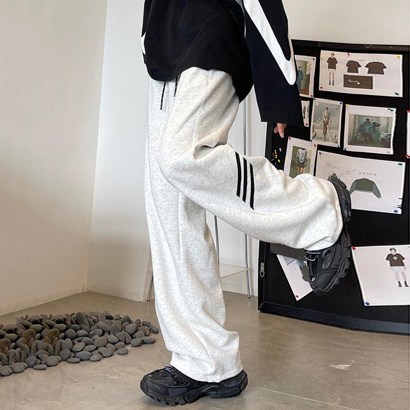 Sopula Trendy Street Hiphop Three-Stripe Wide-Leg Sweat Pants Product Image