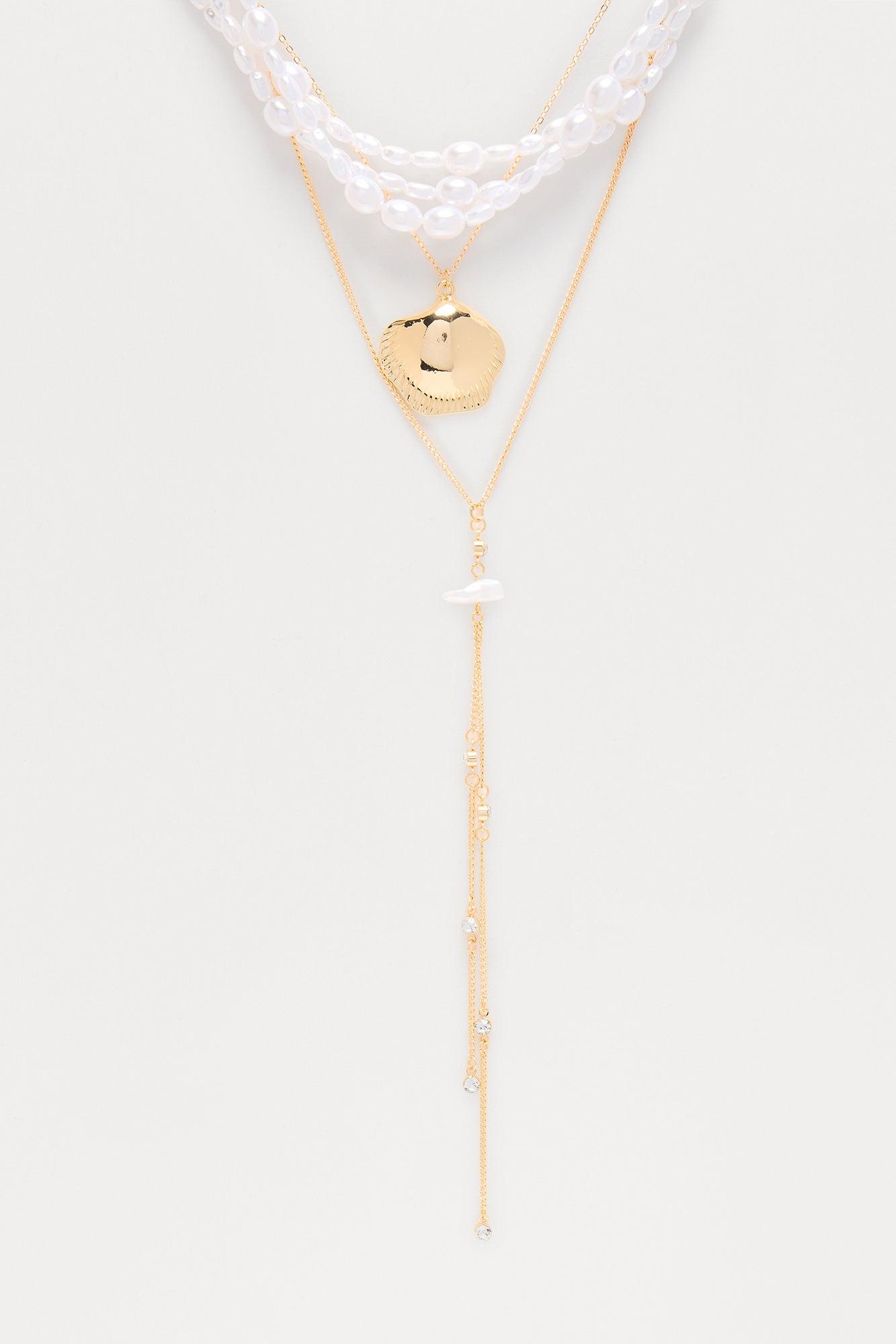 Mila Seashells & Pearls Lariat Necklace  - Ivory/combo Product Image