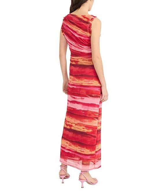 Donna Morgan Power Mesh Multi Print Boat Neck Sleeveless Sheath Midi Dress Product Image