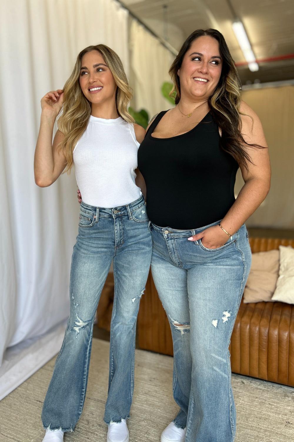 Tandi Mid-Rise Tummy Control Destroy Flare Judy Blue Jeans - ONLINE EXCLUSIVE! Product Image