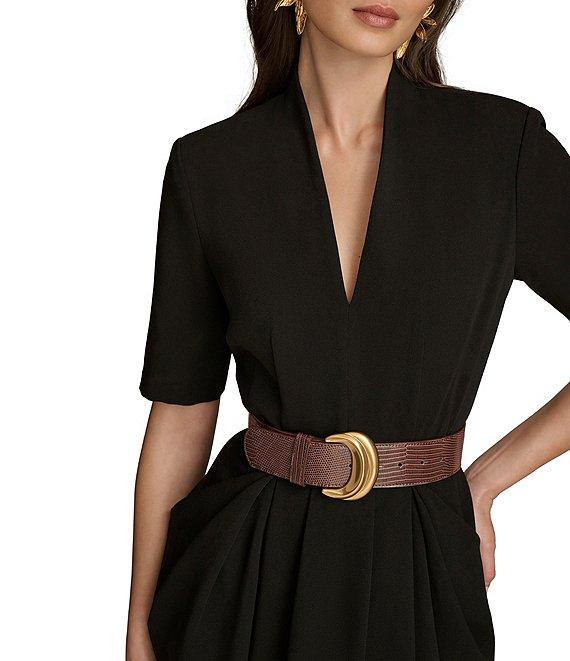 Donna Karan Cady Crepe V-Neck Short Sleeve Belted Sheath Midi Dress Product Image