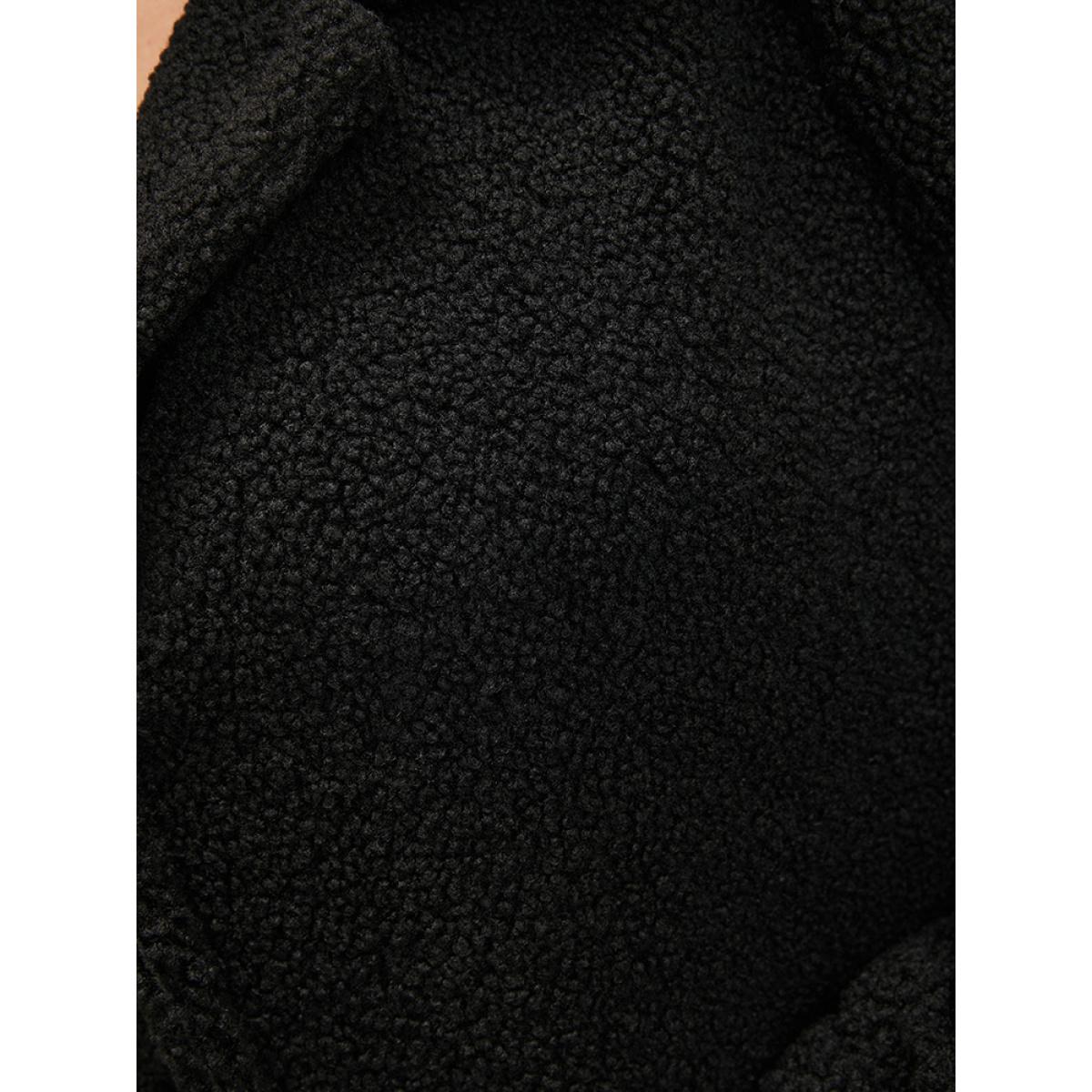 Plus Size Solid Suit Collar Pocket Button Up Teddy Blazer Women Black Casual Ladies Dailywear Winter Coats BloomChic 18-20/2X Product Image