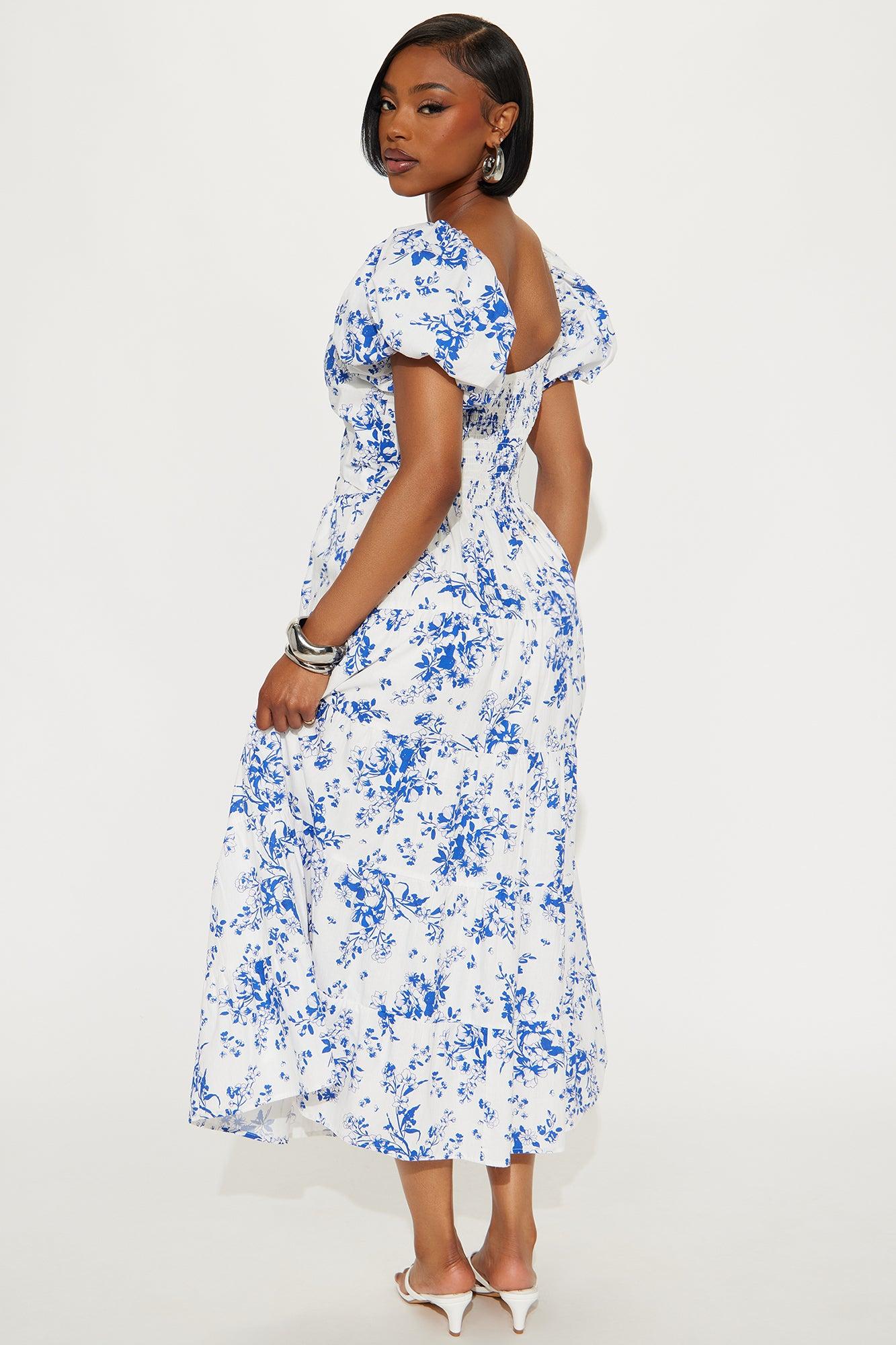 Diara Floral Linen Midi Dress - Blue/combo Product Image